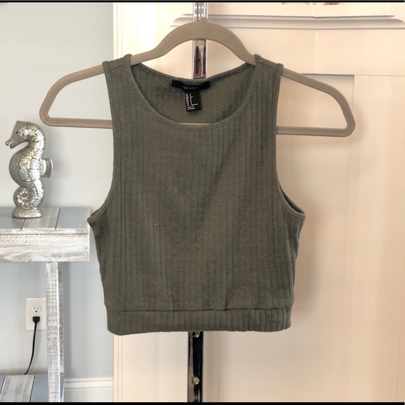 Forever 21 Sz S Adorable Olive Rib Knit Crop Top - Picture 2 of 9